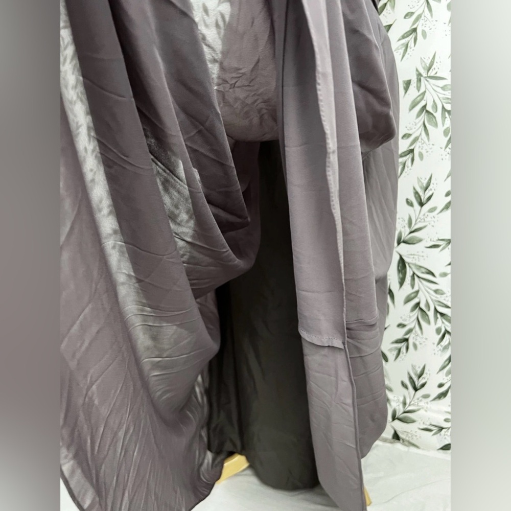 Grey A-Line Pleated Chiffon Prom Bridesmaid Formal Wedding Size L 12 Gown #2 New - Picture 10 of 16
